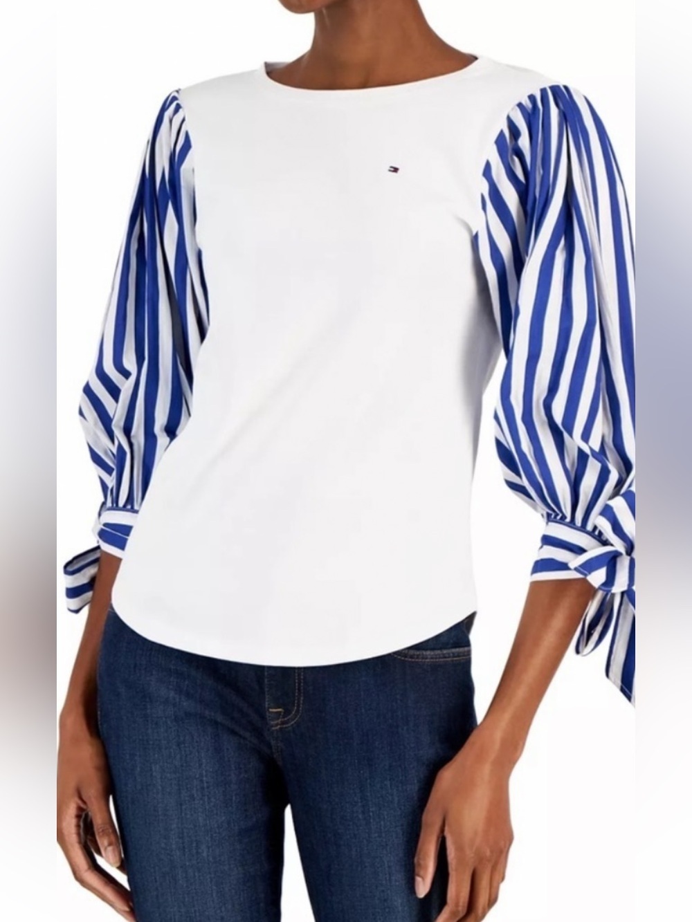 VTOMMY HILFIGER Women's Cotton Tied-Sleeve Top Size S